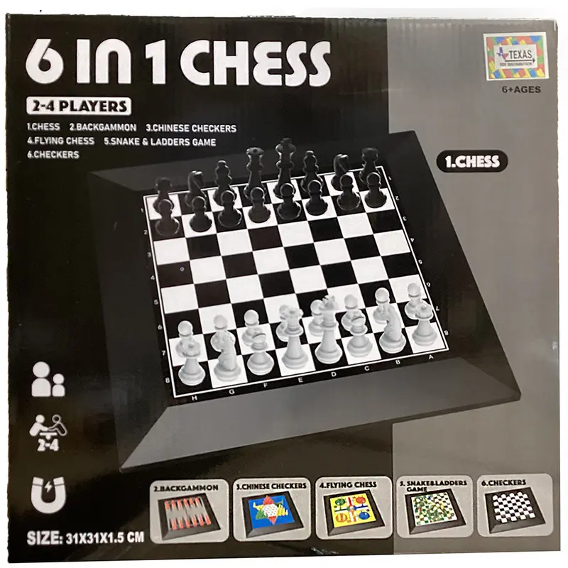 6-In-1 Classic Board Game Set – Chess, Backgammon, Checkers & More 1