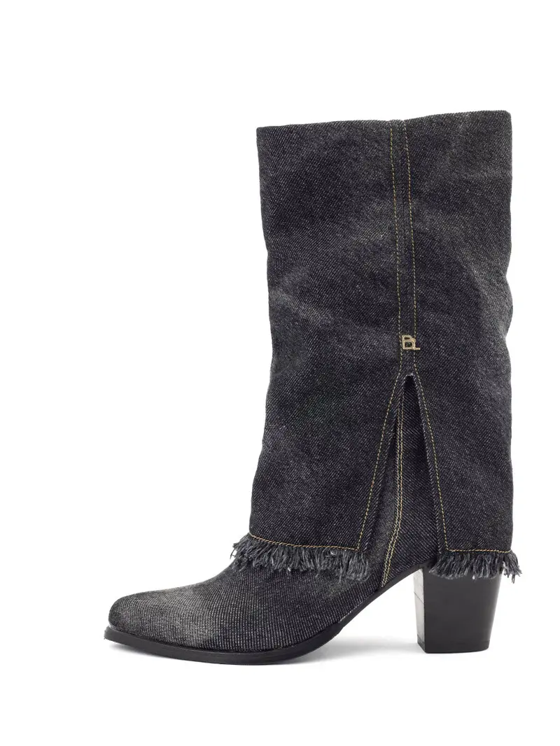 Amar Destroyed Black City-Western Style Jeans Boots 1