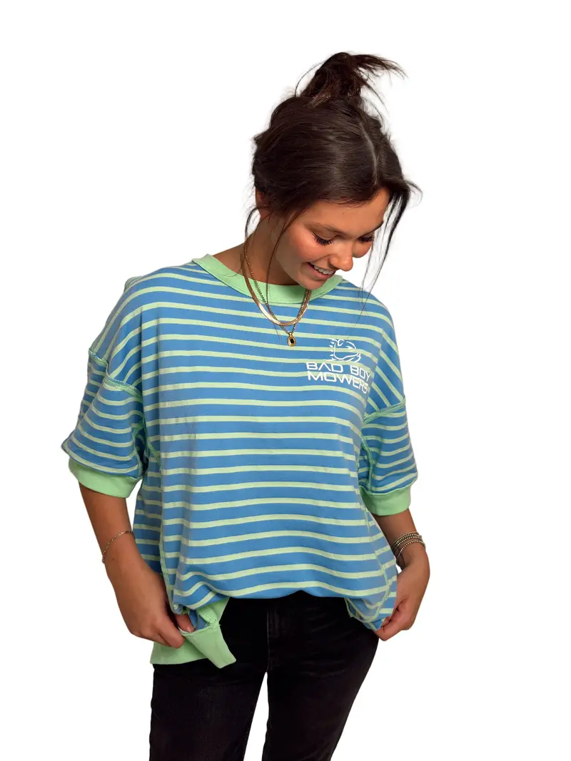 Bb Mowers Blue & Green Striped Short-Sleeve Shirt 1