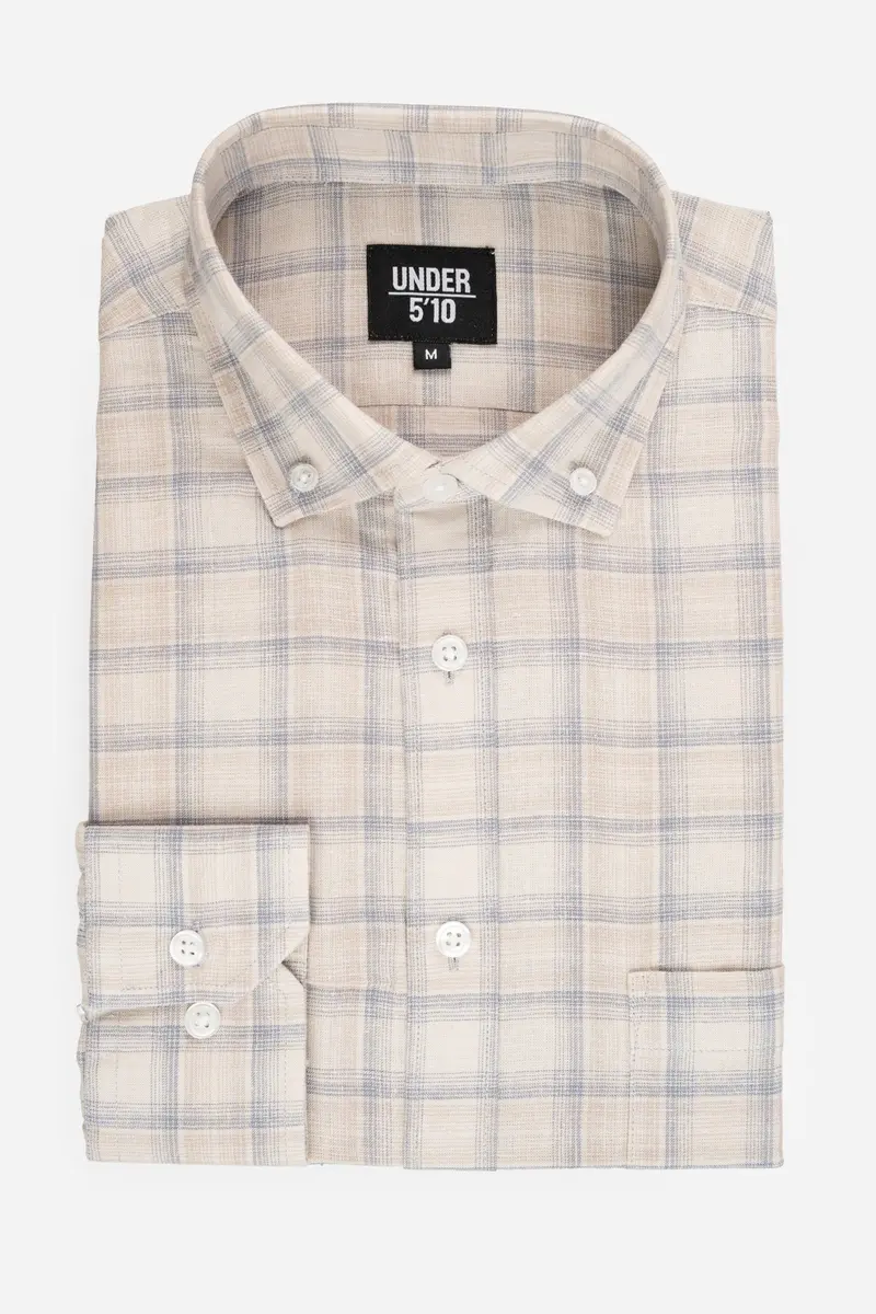 Beige Plaid Linen-Blend Button-Down – Soft, Natural Fiber Blend 1