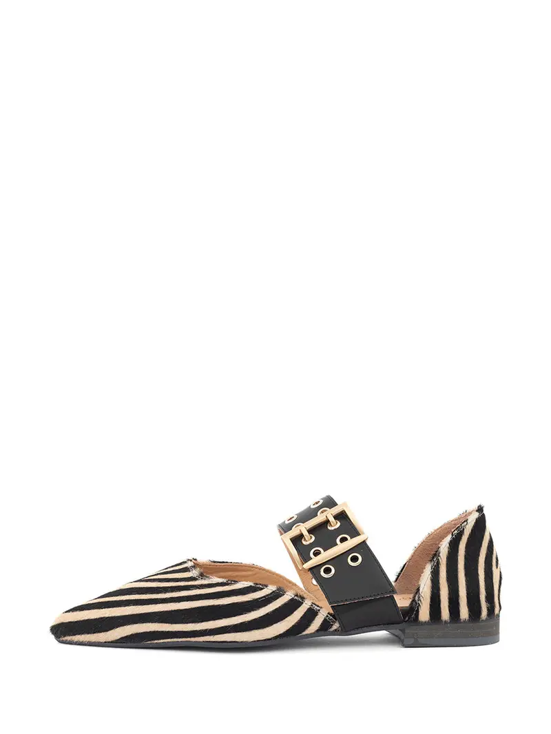 Binny Zebra-Print Beige And Black Ballet Flats 1