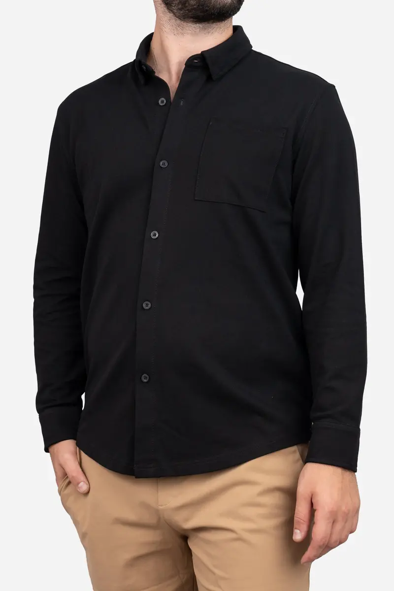 Black Performance Pique Button-Down Shirt 1