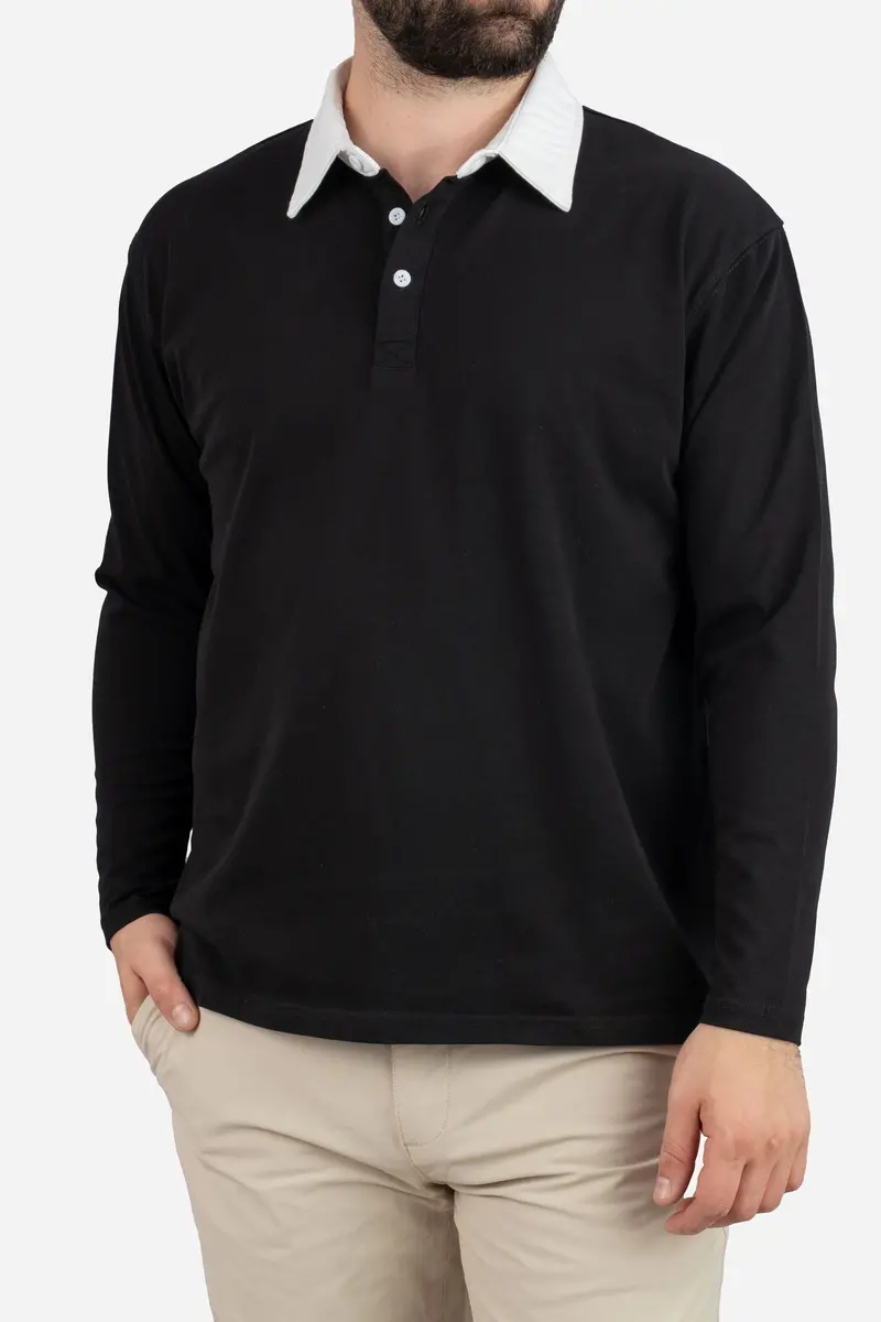 Black Rugby Polo – Timeless Sporty Knit In Premium Cotton Blend 1
