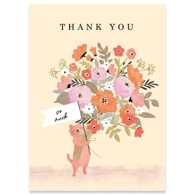 Cat Bouquet Thank-You Card – Carte Premium Greeting Card 1