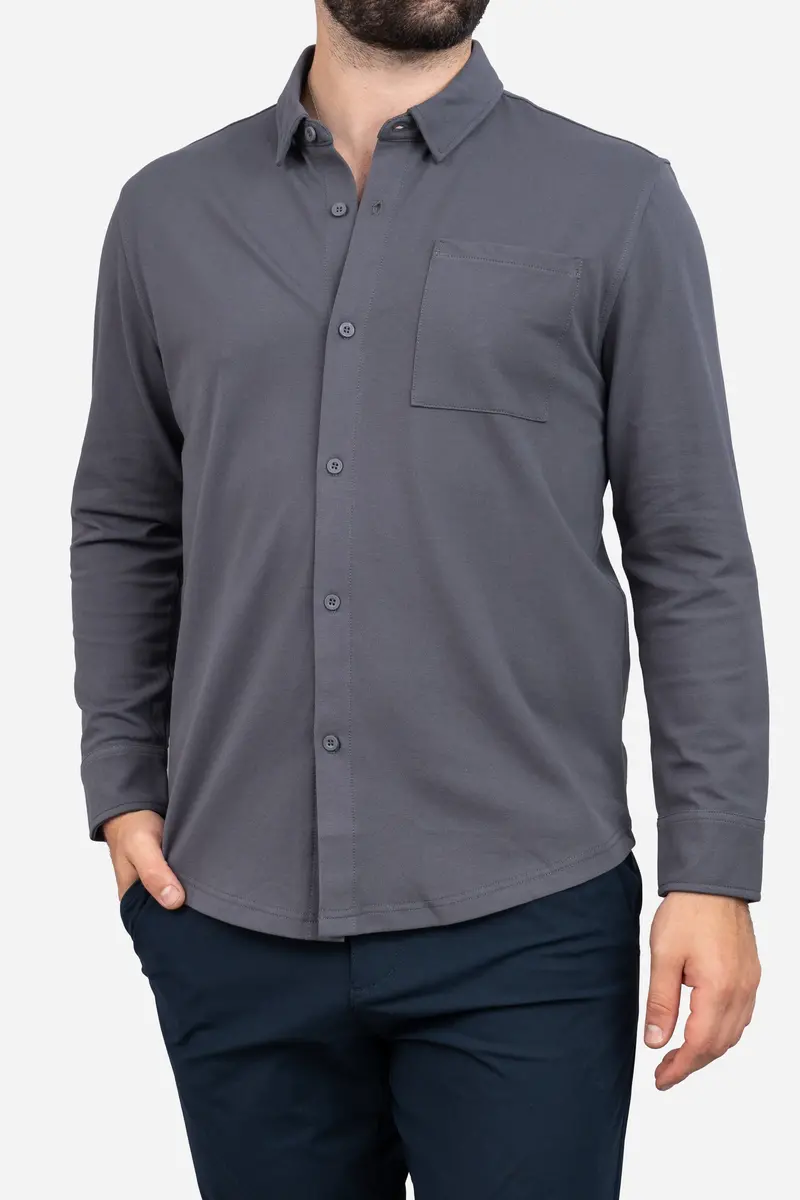 Charcoal Performance Pique Button-Down Shirt 1