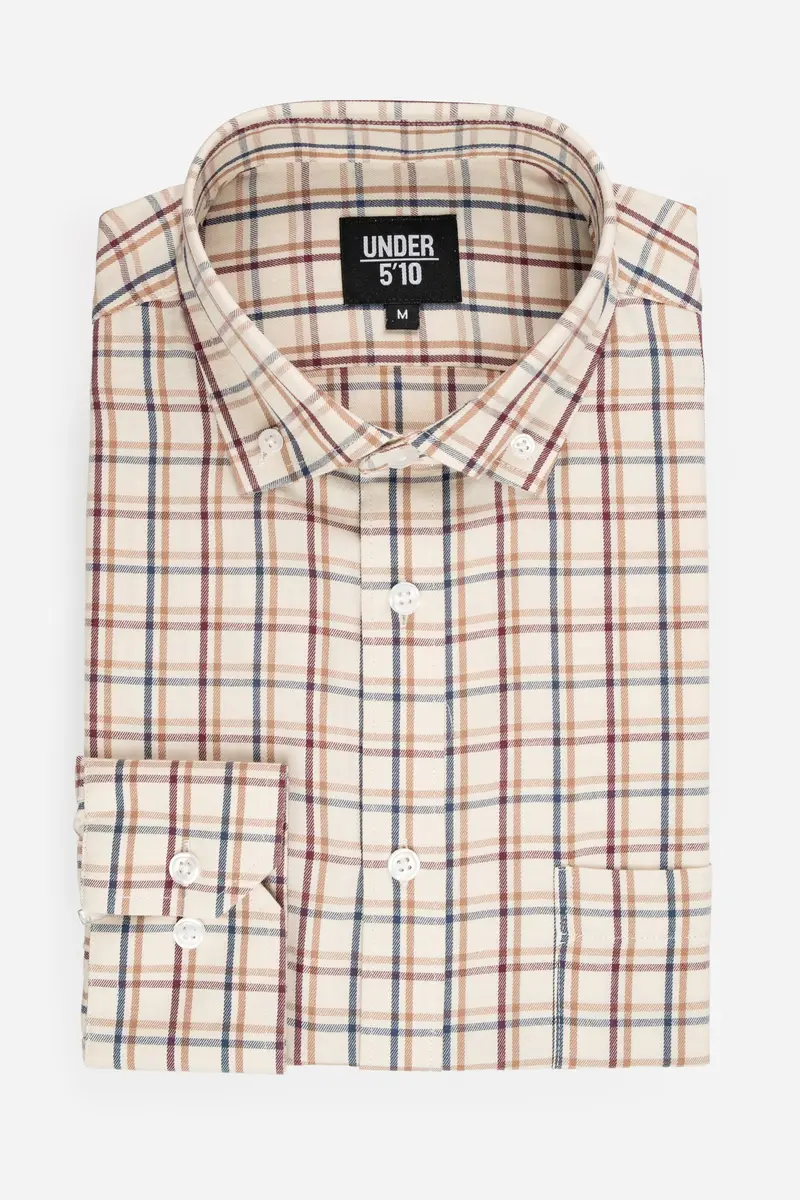 Cream Tattersall Button-Down Shirt – Lightweight Casual Wear 1