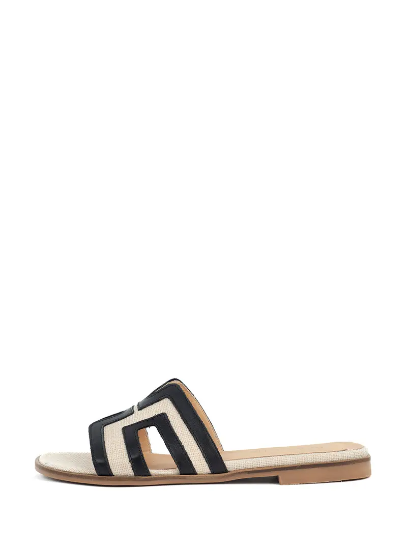 Elly Two-Tone Slipper In Black And Beige 1