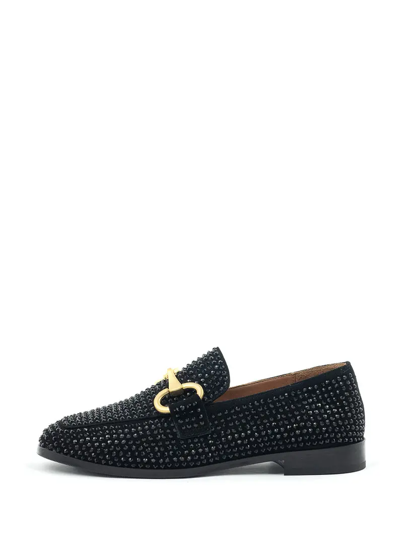 Esra Black Loafer With Sparkling Crystal Detail 1
