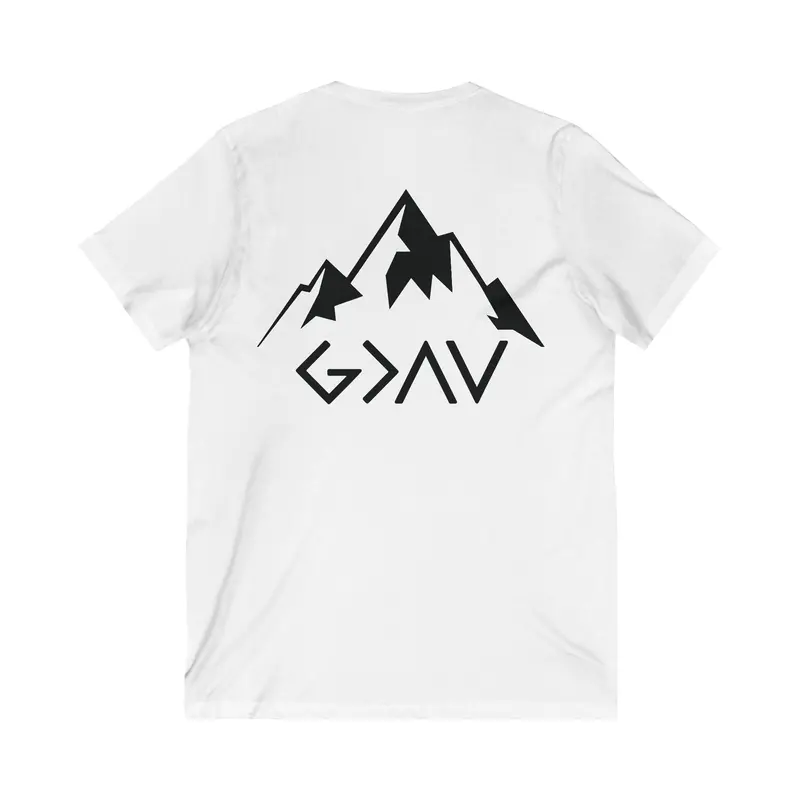 Faith-Based V-Neck T-Shirt – "God Is Greater" Graphic Tee 2