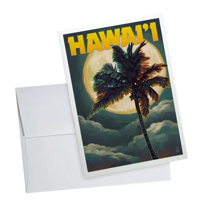 Hawaiian Palms And Full Moon Notecard 1
