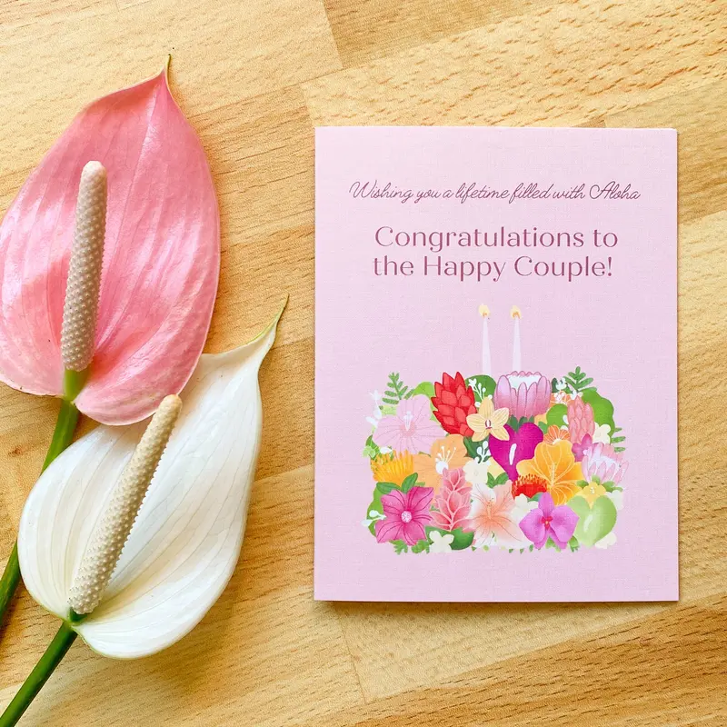 Hawaiian Wedding Cake Greeting Card – Elegant Floral Design 1