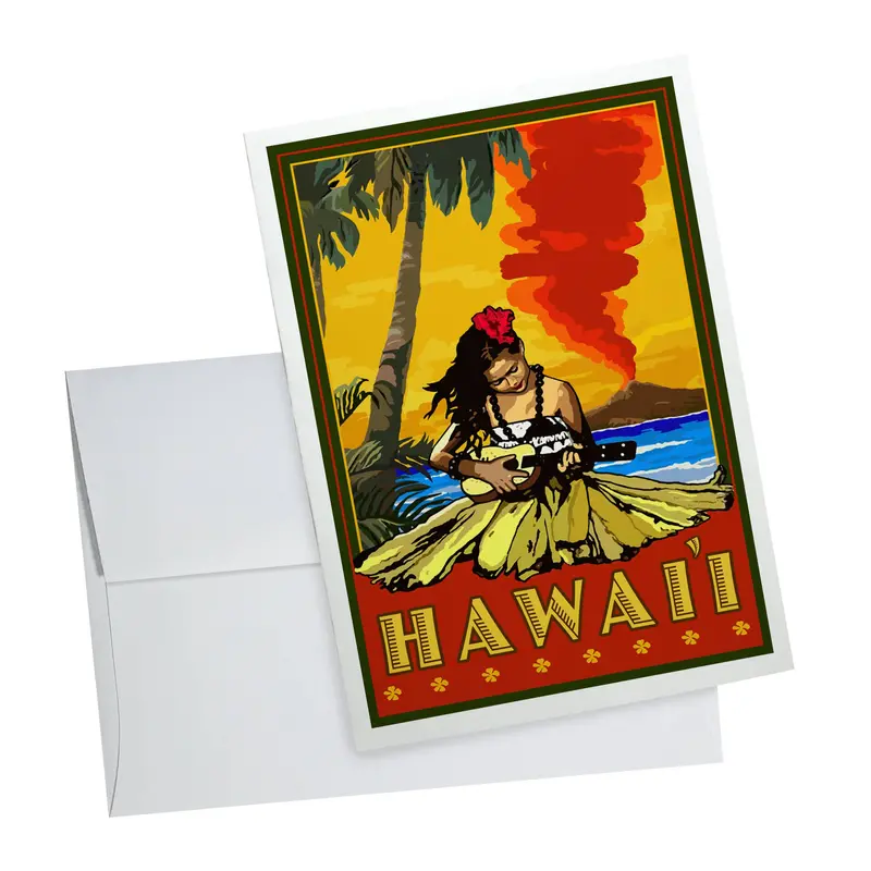 Hula Girl And Ukulele Notecard – Hawaiian Theme 1