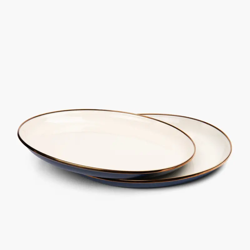 Indigo Blue Two-Tone Enamel Deep Dinner Plate Set 1