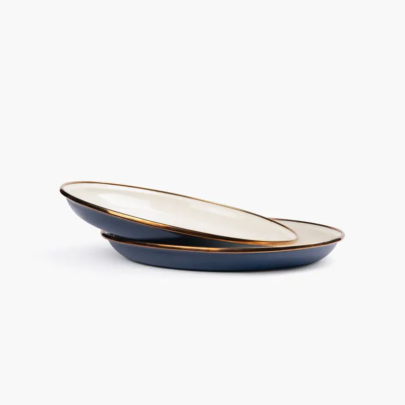 Indigo Blue Two-Tone Enamel Salad Plate Set 1