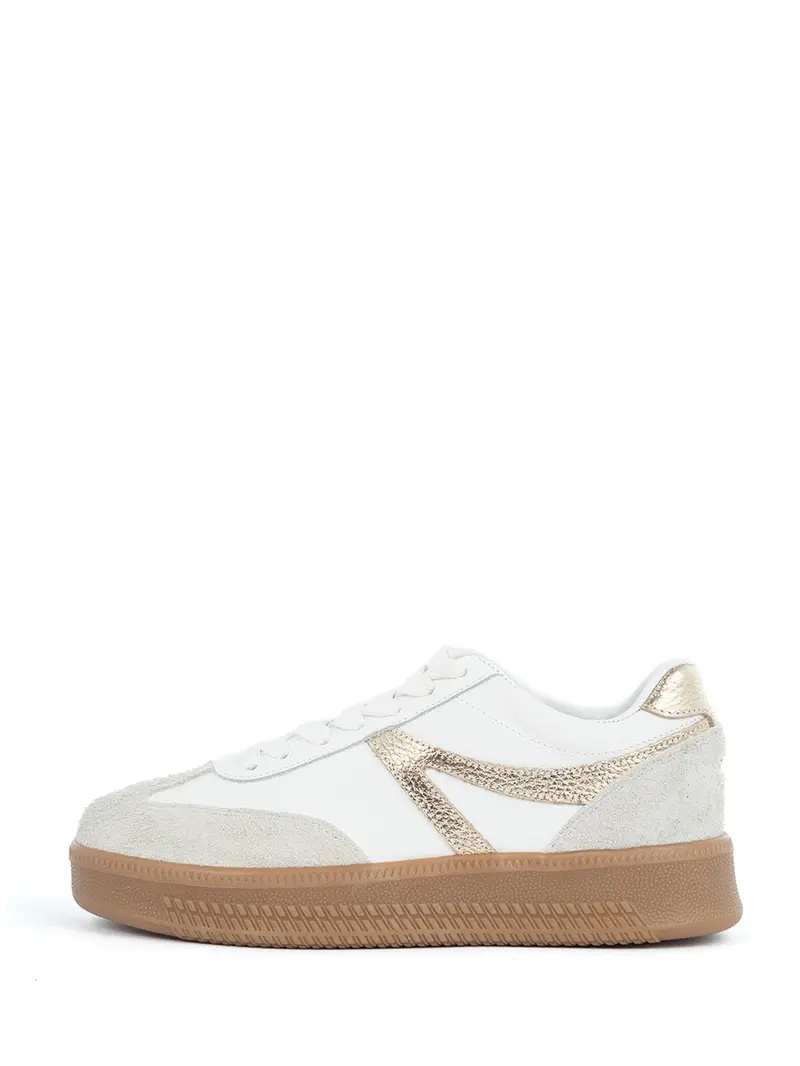 Jaimy White And Gold Color-Block Sneakers 1