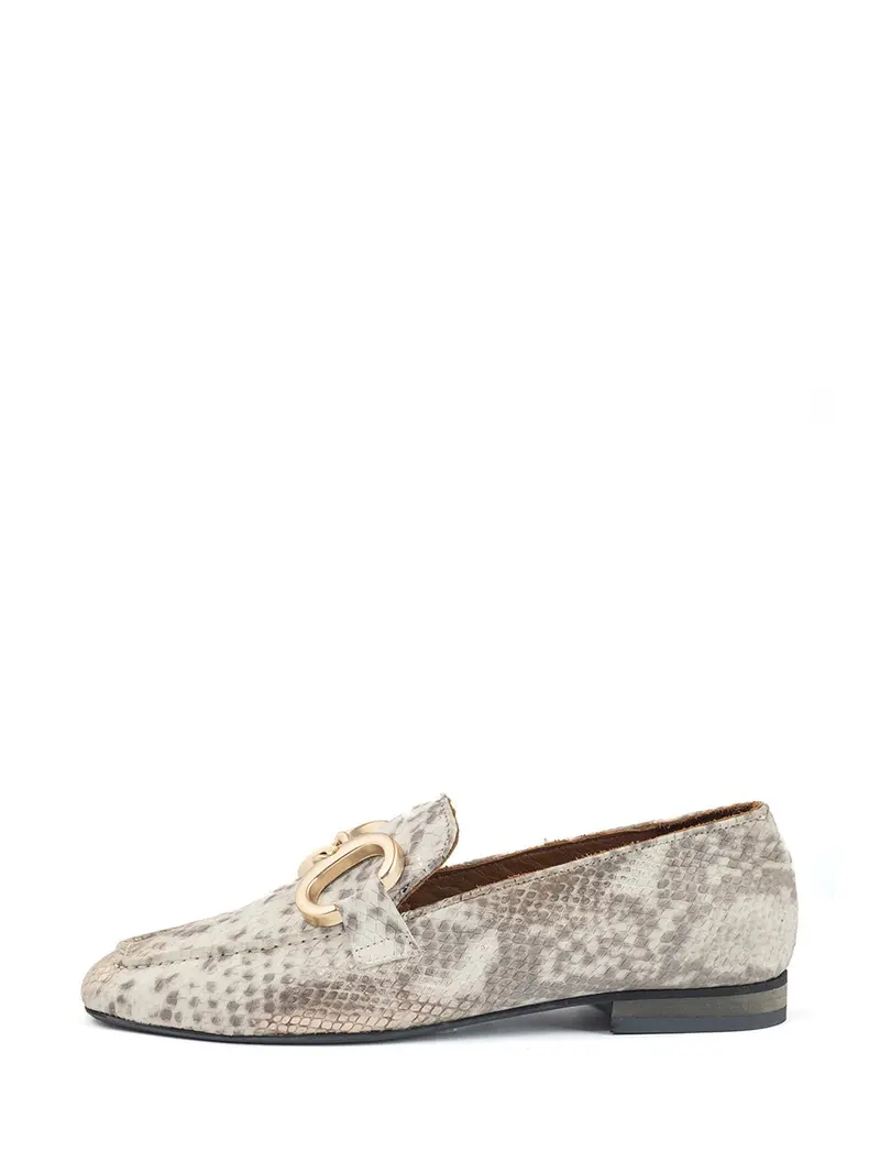 Jula Gold Snake-Print Loafer Shoes For Women 1