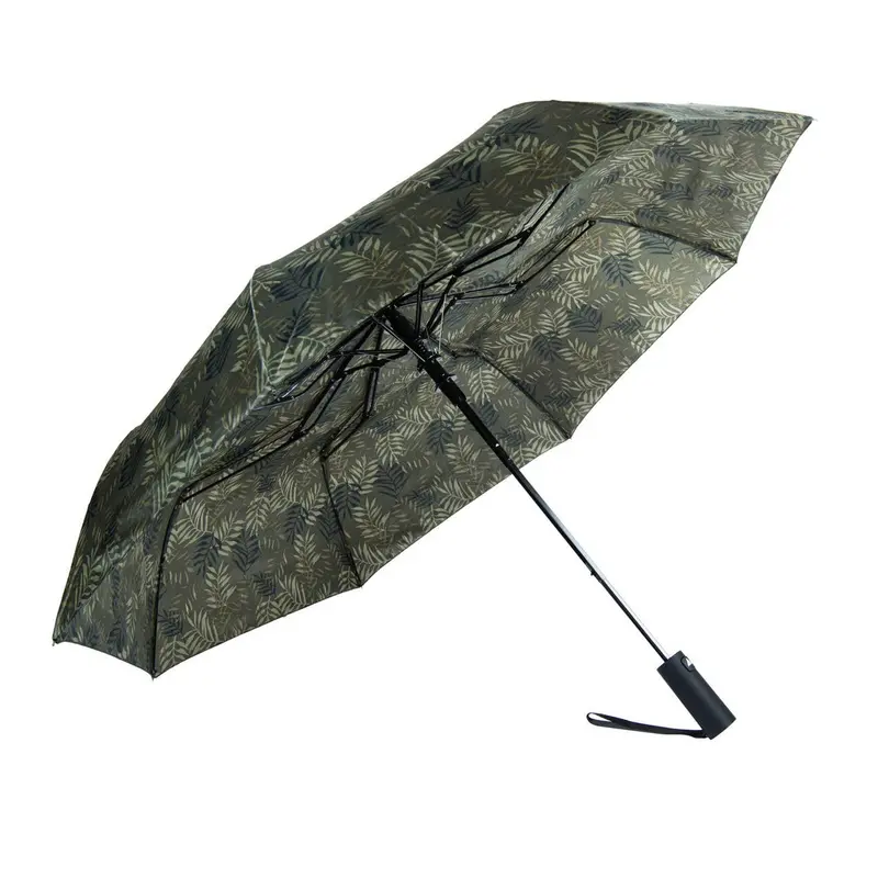 Leaf-Print Auto-Open Compact Umbrella (Model Um3238-Bk) 1