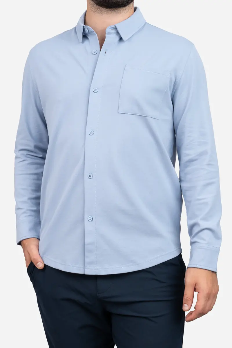 Light Blue Performance Pique Button-Down Shirt 1