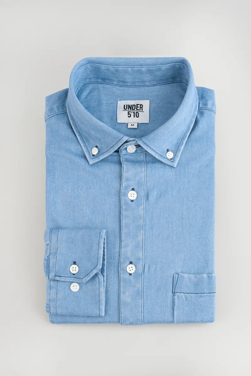 Light Wash Stretch Denim Button-Down Shirt 1