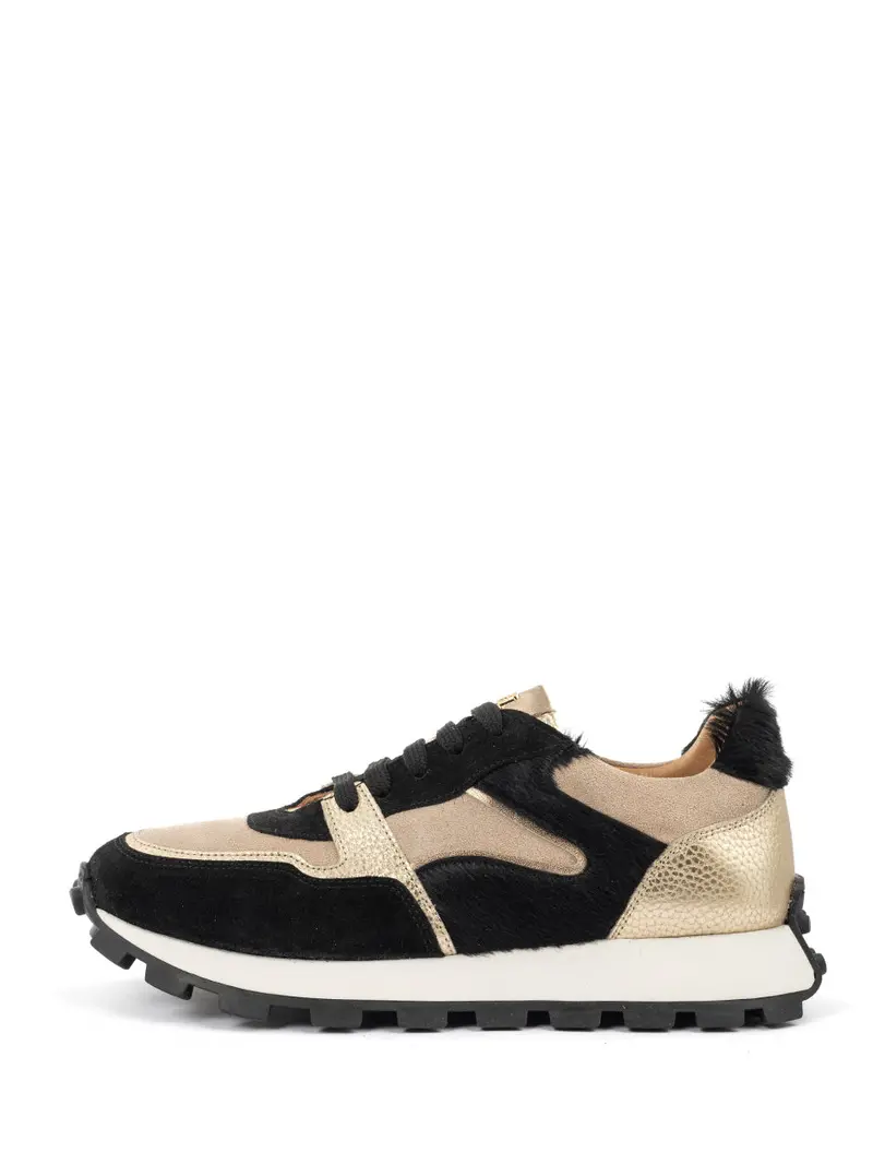 Livia Black, Gold, And Beige Sneaker 1
