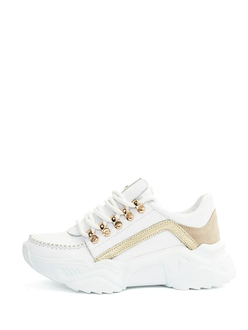Lou White, Gold, And Beige Sneaker 1
