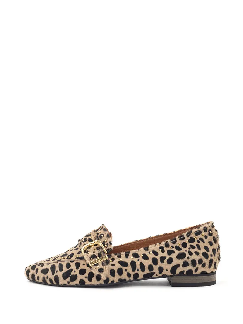 Luna Panther-Print Beige Loafer Shoes 1