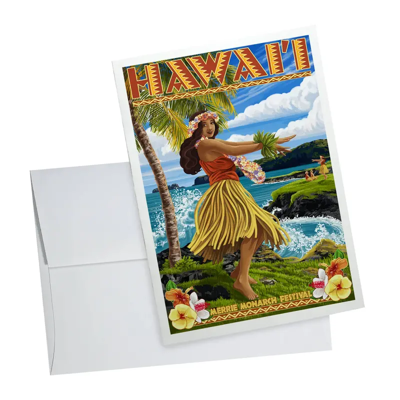 Merrie Monarch Hula Girl Coastal Notecard 1