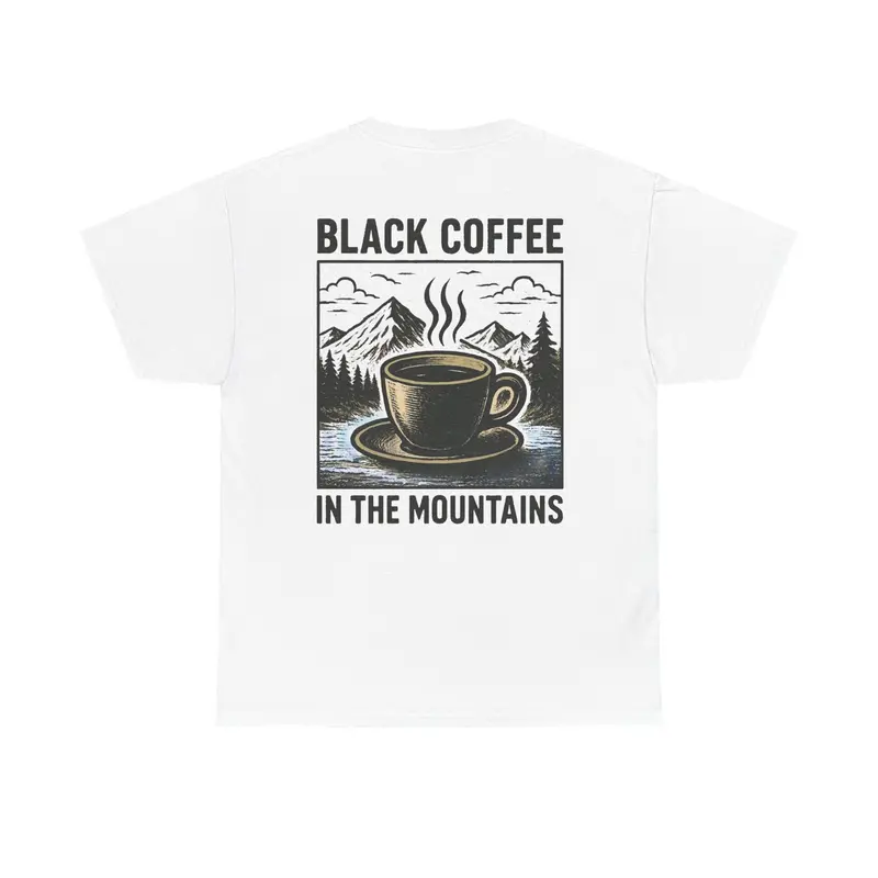 Mountain-Themed Black Coffee Lover T-Shirt 2