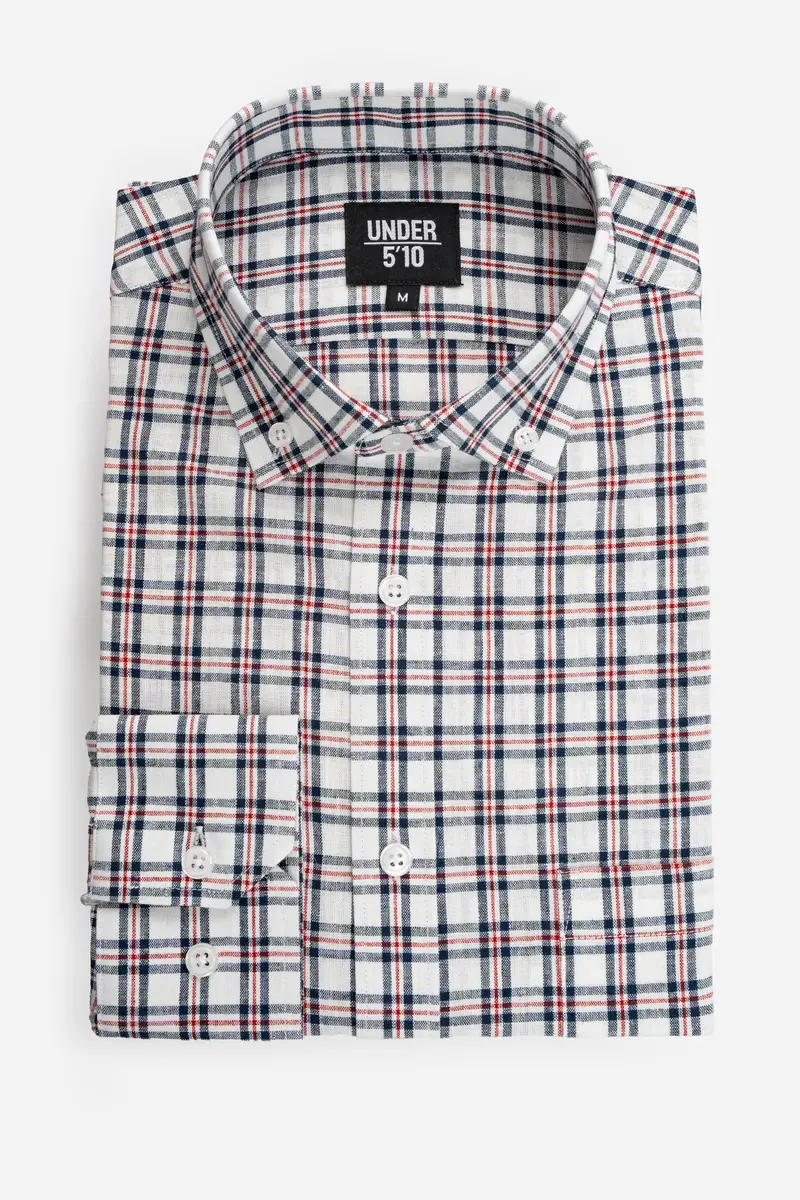 Navy And Red Plaid Linen-Blend Shirt – Relaxed Fit 1