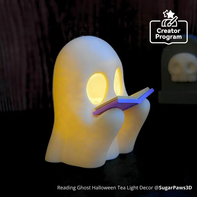 Reading Ghost Halloween Tea Light – Animated Floating Spirit Decor 1