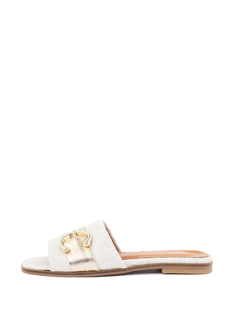 Rozan Off-White And Gold Slip-On Slippers 1