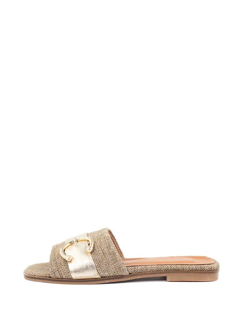 Rozan Taupe And Gold Slip-On Slippers 1