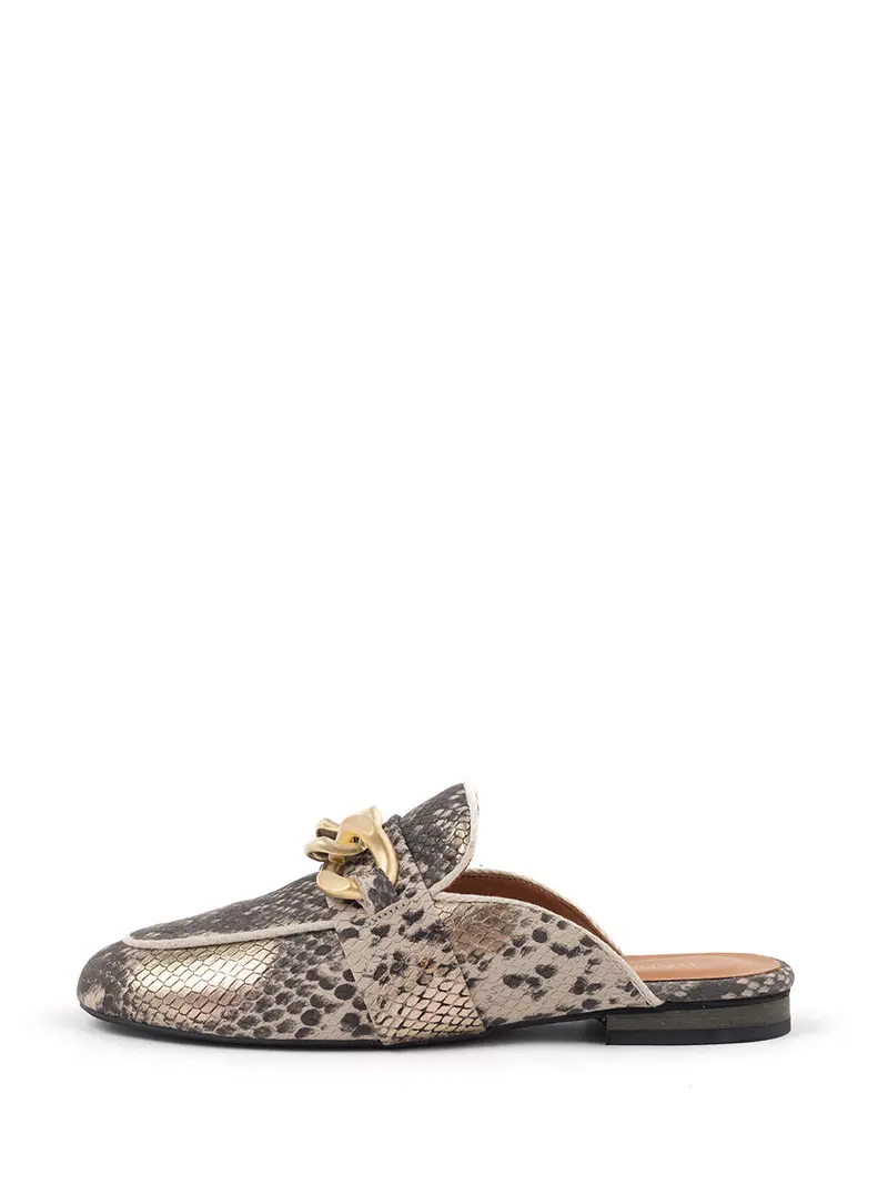 Sammy Gold Snake-Print Slip-On Mule Shoes 1