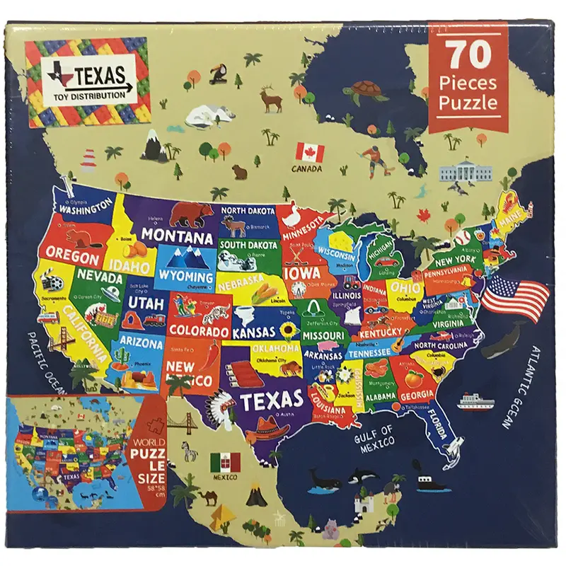 United States Map Puzzle: 70-Piece Colorful Cardboard Geography Game 1