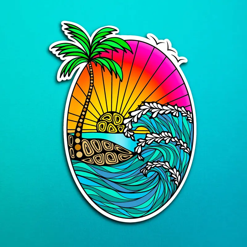 Waterproof Sunset Ocean Waves Sticker 1