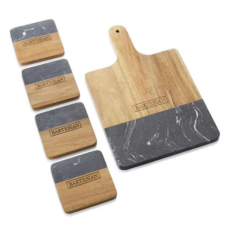 Wooden Cutting Board With Matching Coasters (4-Piece) 1