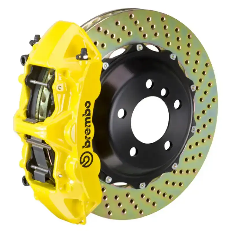 Brembo Front Gt Big Brake Kit For 2007–2015 Audi Tt 3.2L & 2009–2015 Tts – 6-Piston Calipers, 355X32Mm Drilled Two-Piece Rotors, Yellow Finish 1