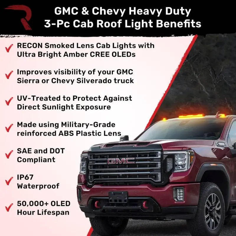 Recon 264158Xbkhpam Cab-Mounted Led Work Lights – Black Housing, High-Power Illumination For 2020–2026 Gm Hd Trucks 1